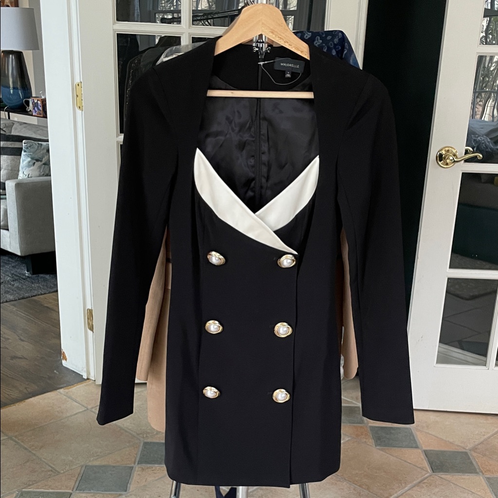 Majorelle Black And White Double-Breasted Blazer Dress